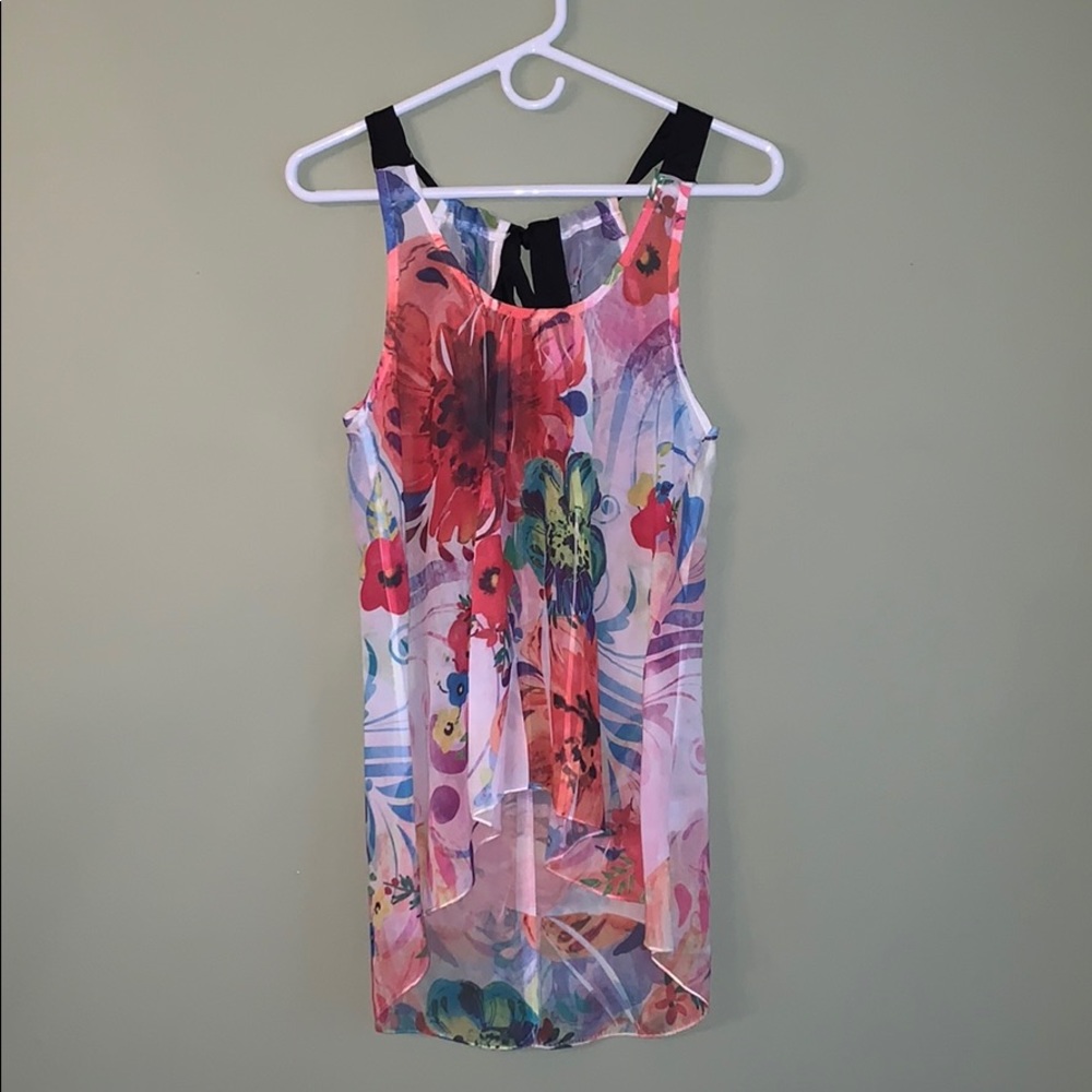 Oatt USA Sheer Floral Flowey High Low Top, Size M